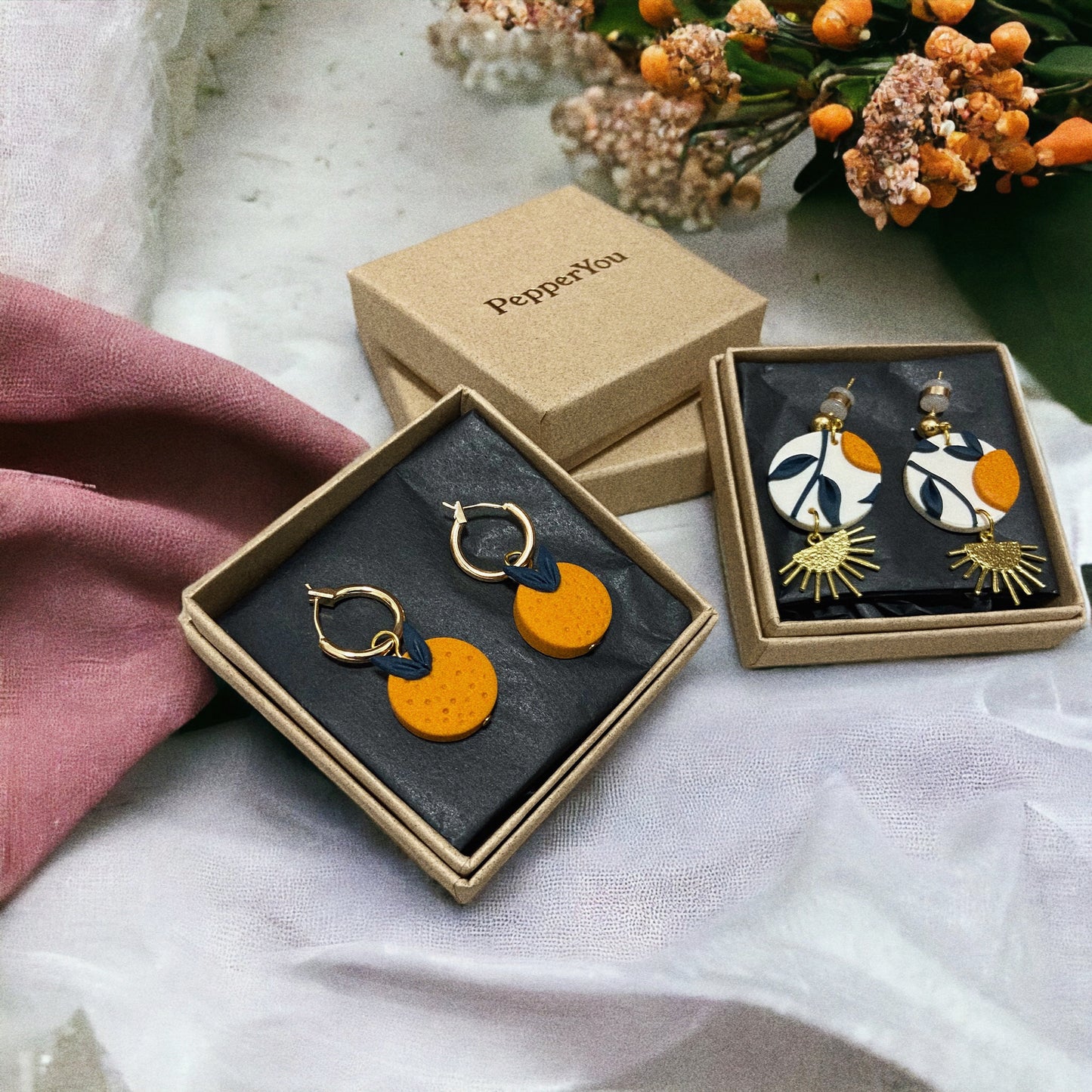 Handmade Orange Fruit Clay Earrings