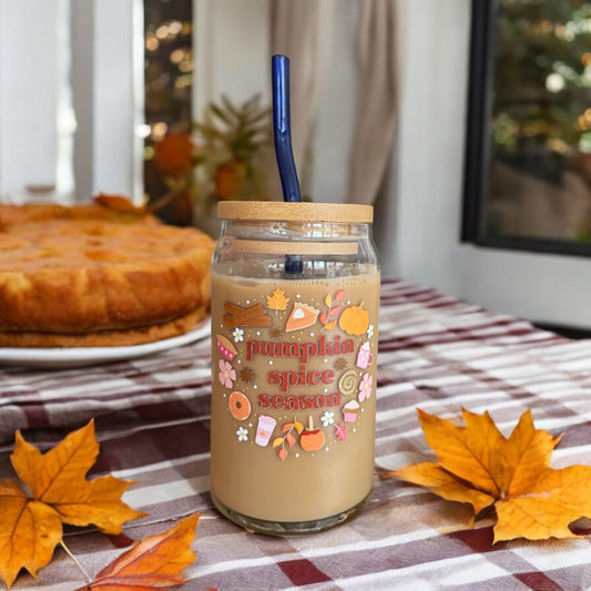 Pumpkin Spice Season Iced Coffee Glass 16oz