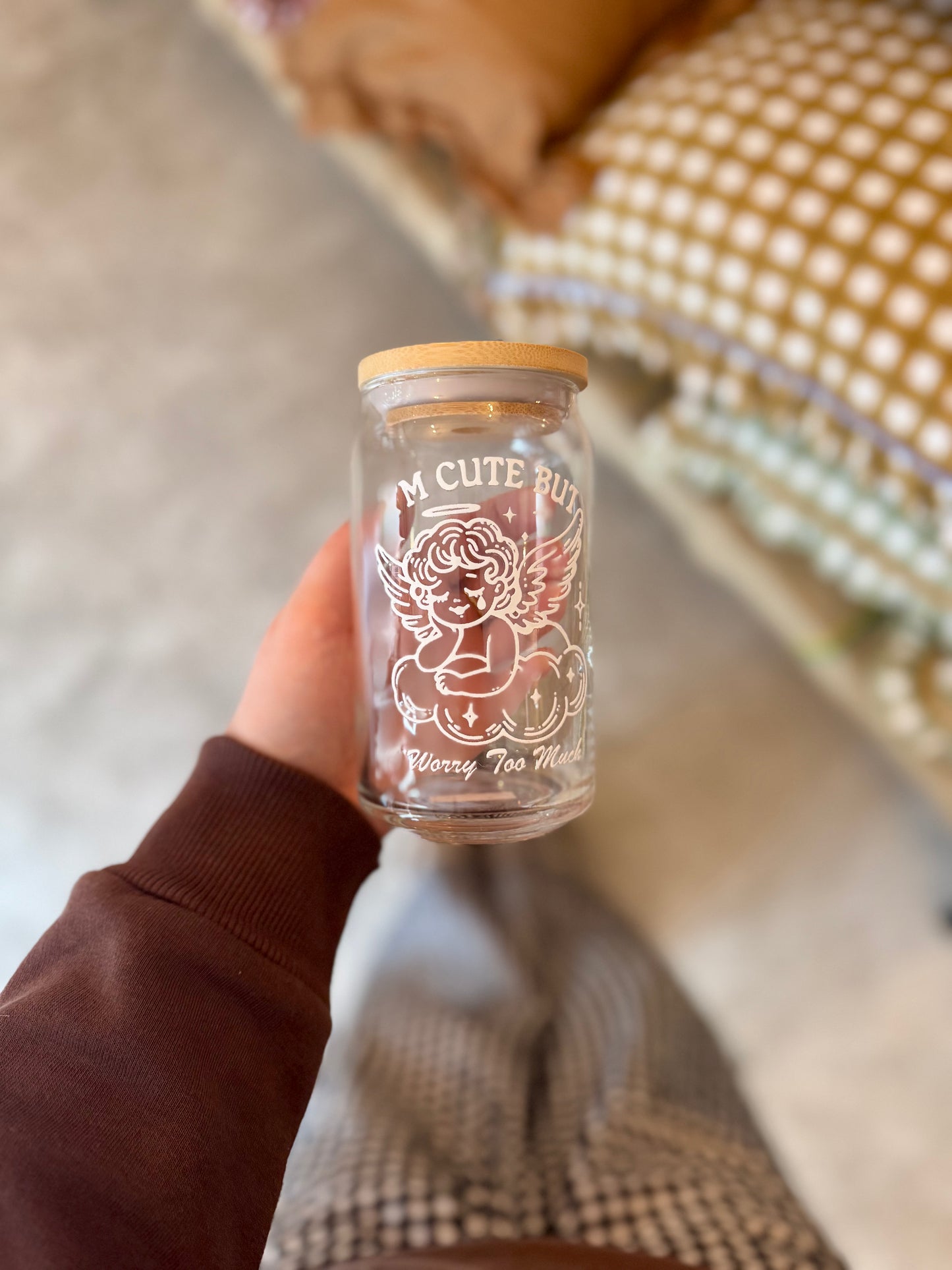 Cherub Illustrated Iced Coffee Glass 16oz