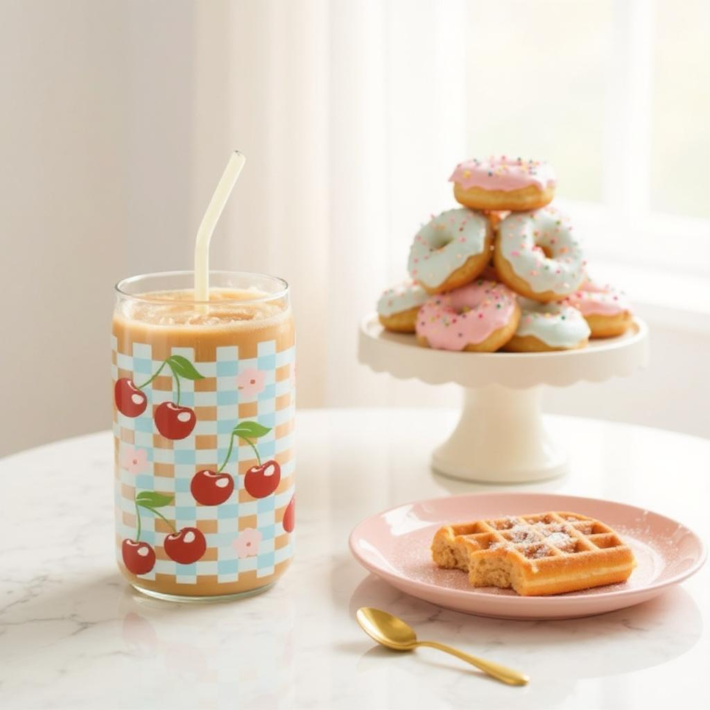 Cherry Check Iced Coffee Glass 16oz