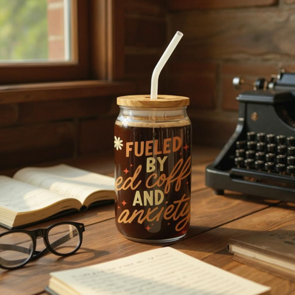 Coffee & Anxiety Iced Coffee Glass 16oz