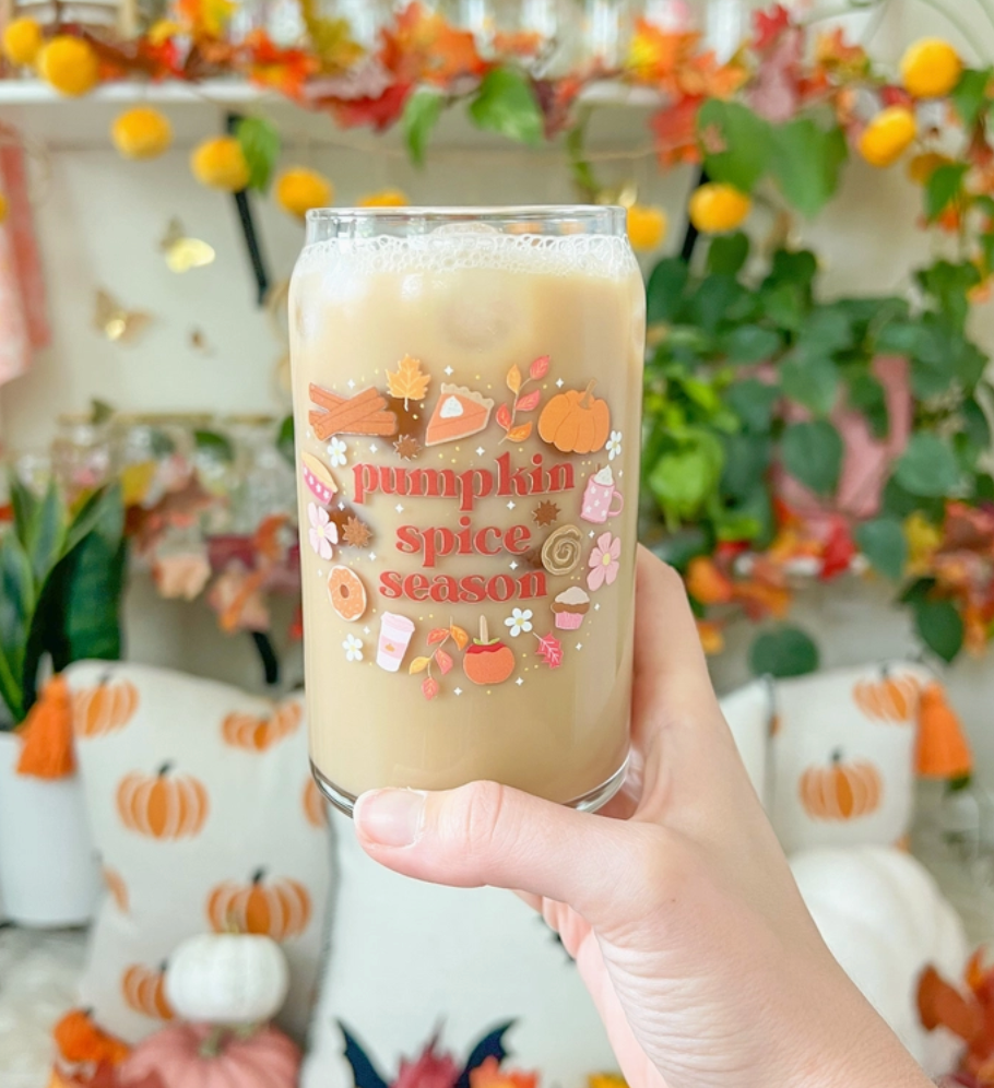 Pumpkin Spice Season Iced Coffee Glass 16oz