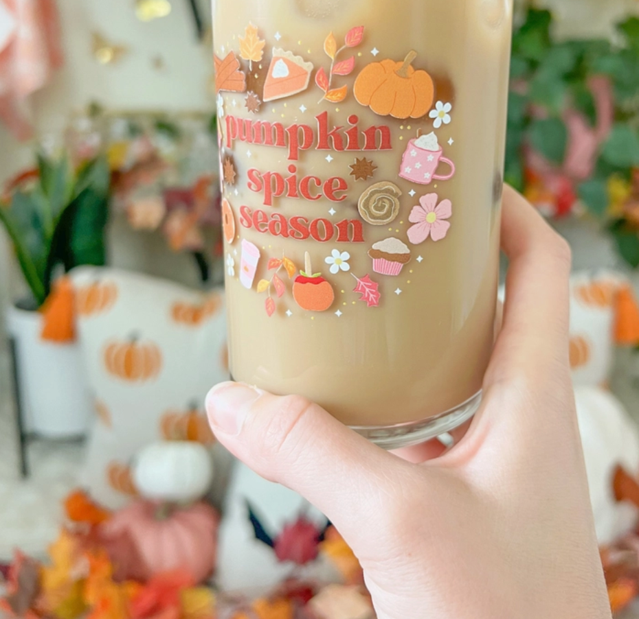 Pumpkin Spice Season Iced Coffee Glass 16oz