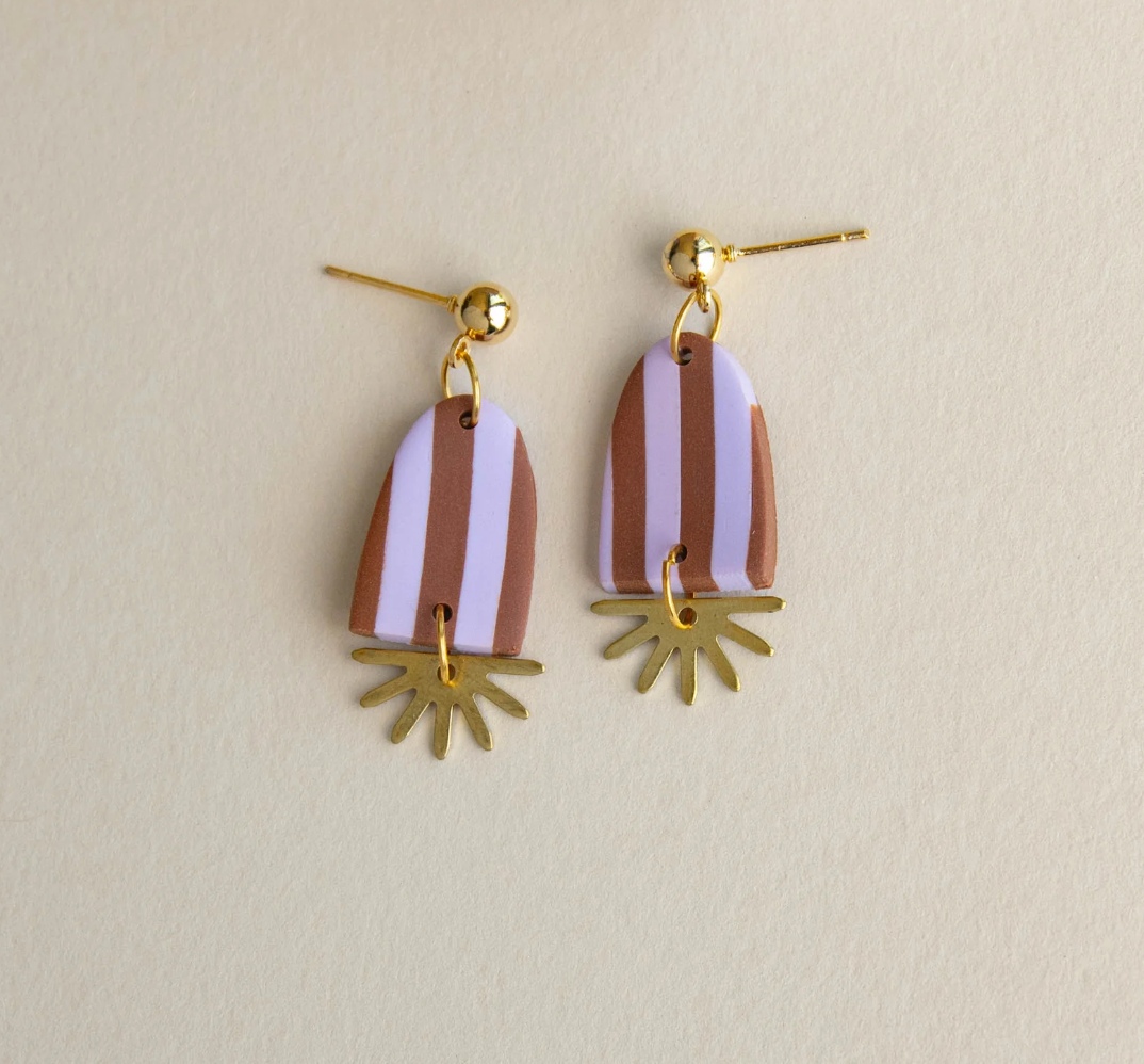 Sunny Stripe Drop Earrings in Chocolate & Lilac