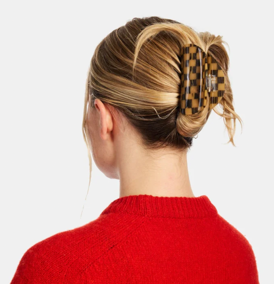 CHUNKS Checkered Hair Claw in Mocha