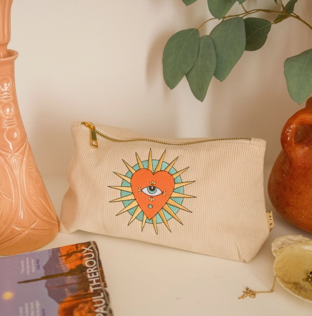 Corduroy Heart Zip Bag