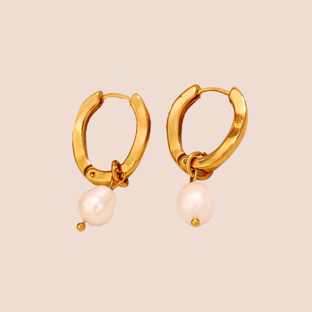 Pearl Gold Hoop Earrings