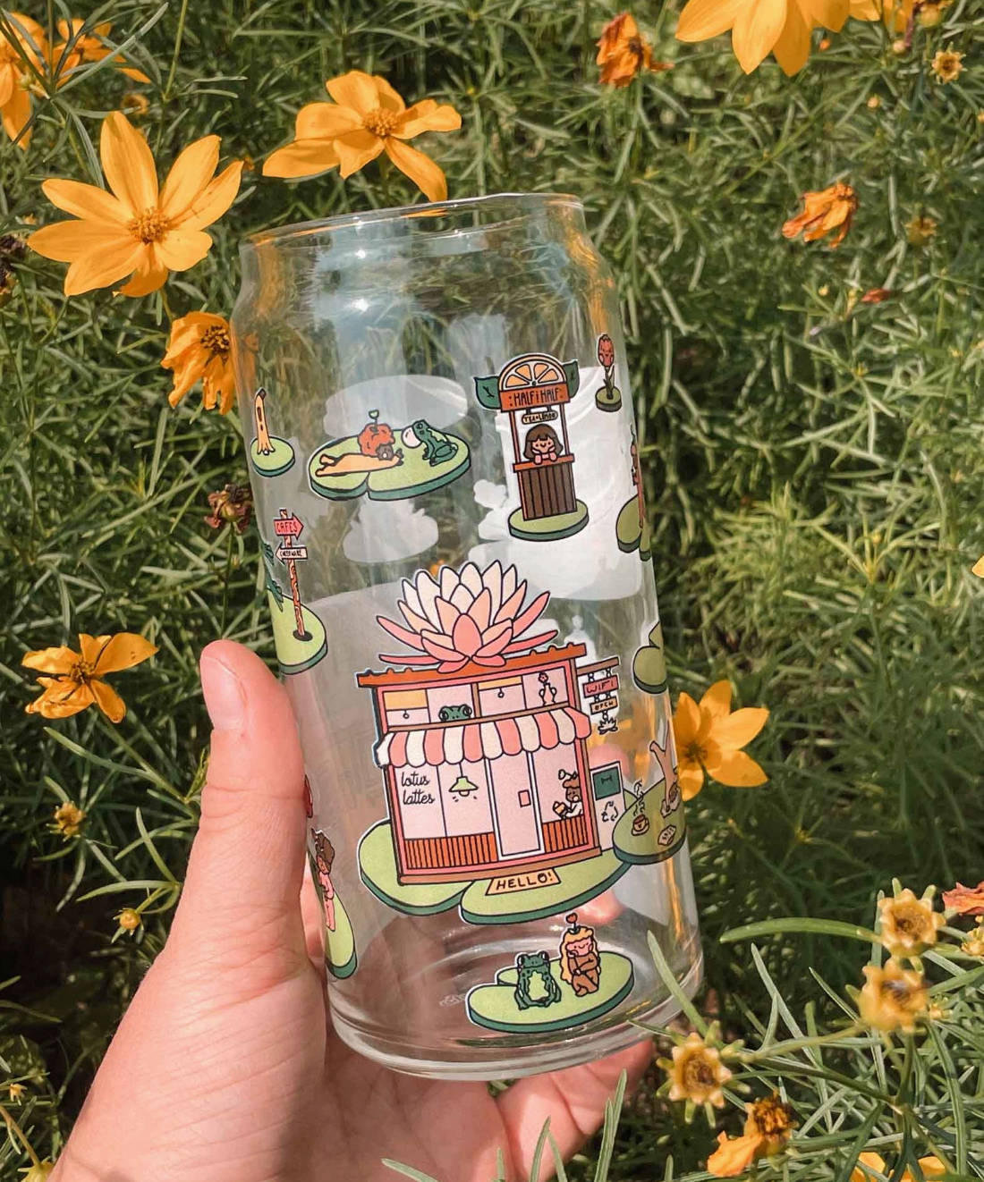 Bloom & Brew Frog Cafe Iced Coffee Glass 20oz