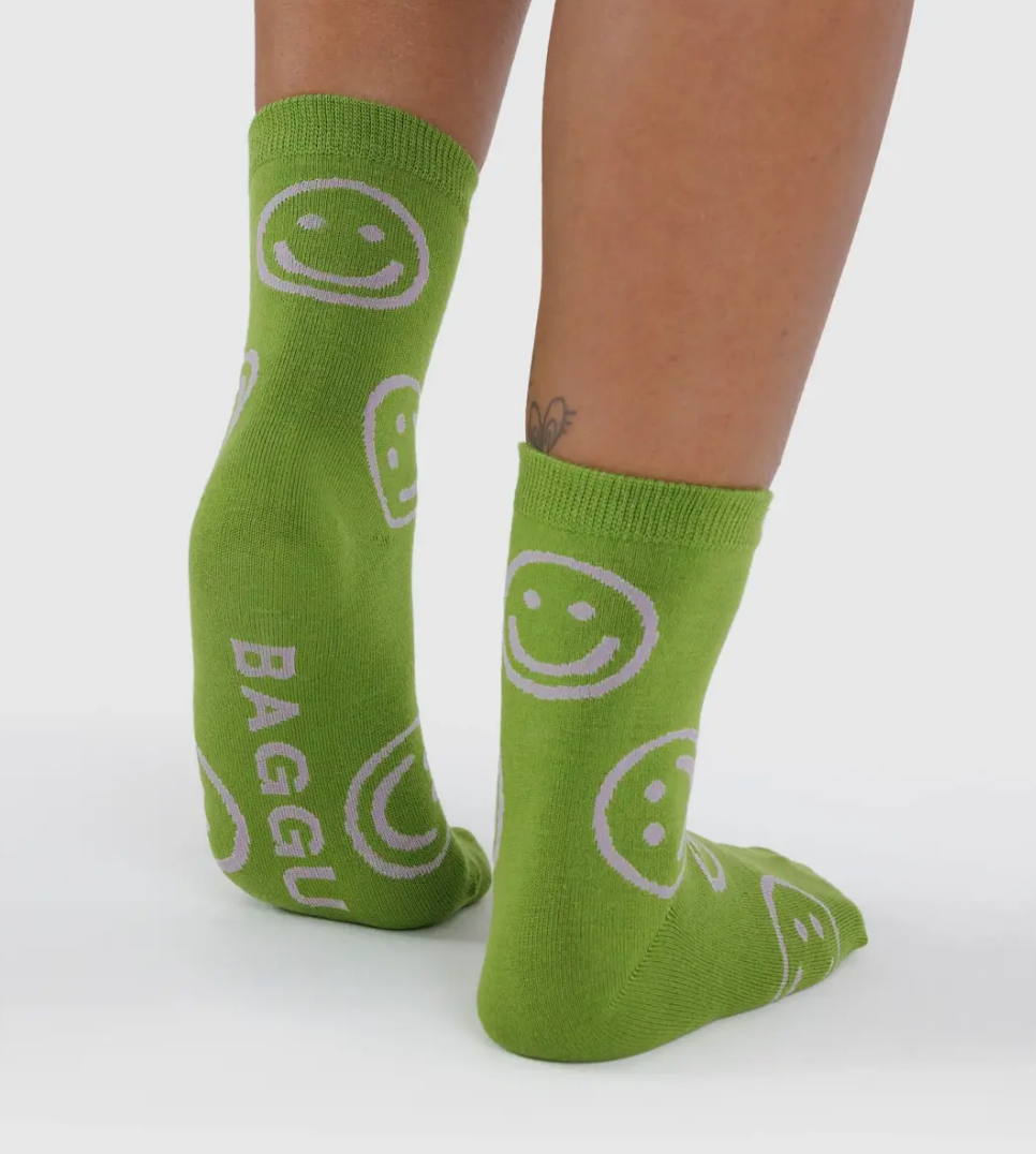 BAGGU Crew Smiley Socks - Pear Green
