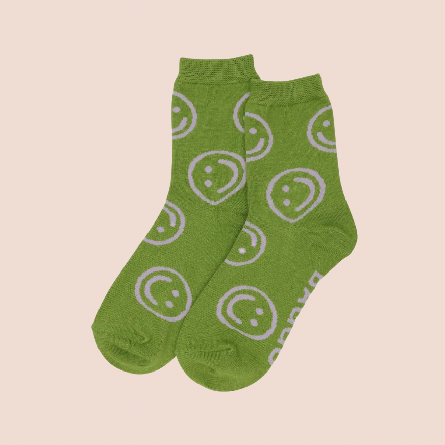 BAGGU Crew Smiley Socks - Pear Green