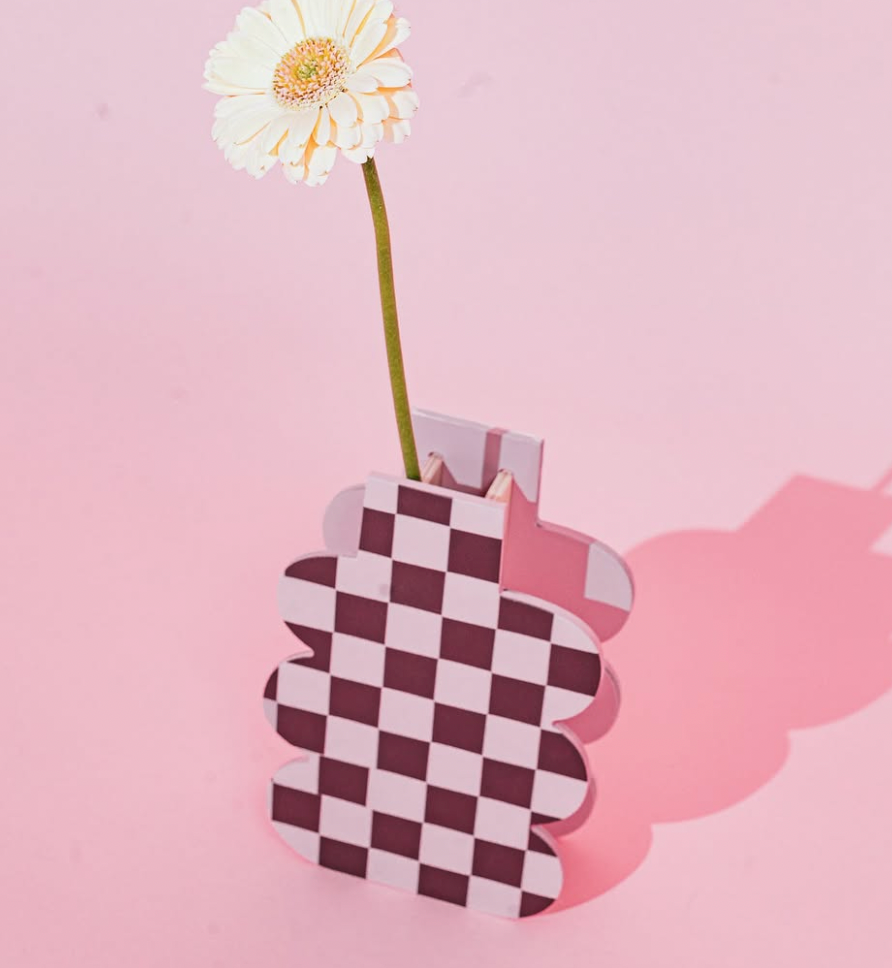 Pink Check Mate Wooden Vase