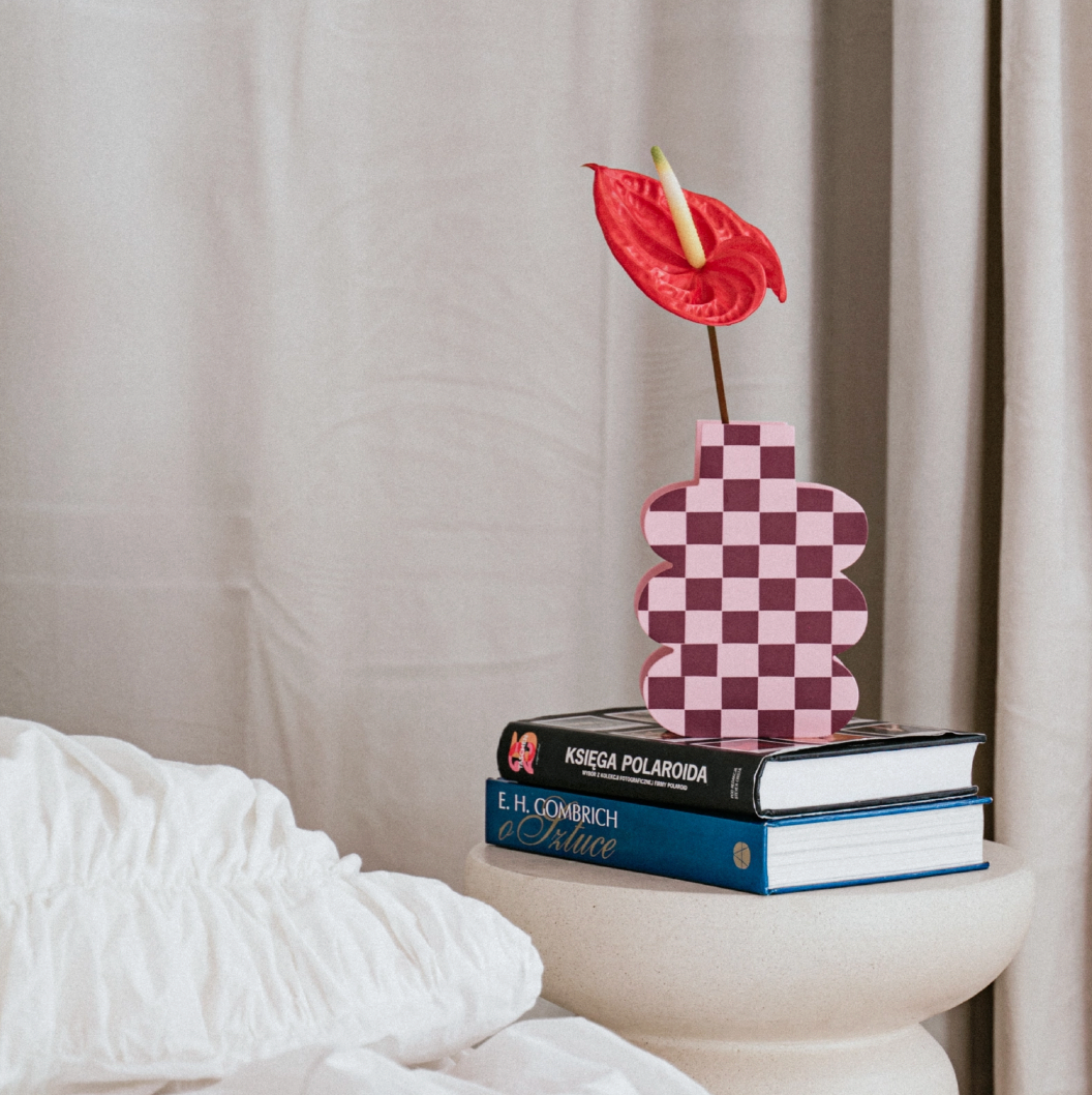Pink Check Mate Wooden Vase