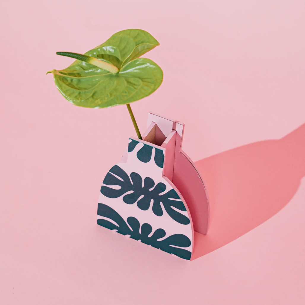 Monstera Painted Wooden Vase