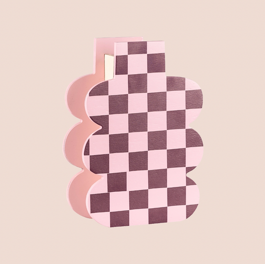 Pink Check Mate Wooden Vase