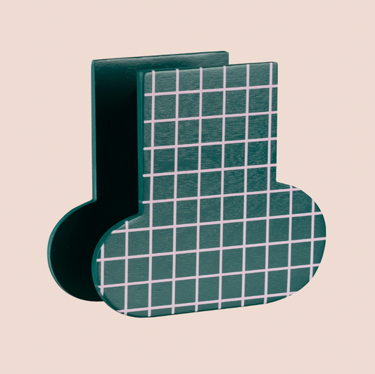 Green Check Wooden Vase