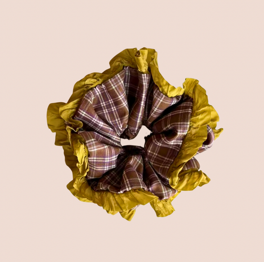 Tan & Mustard Tartan Scrunchie