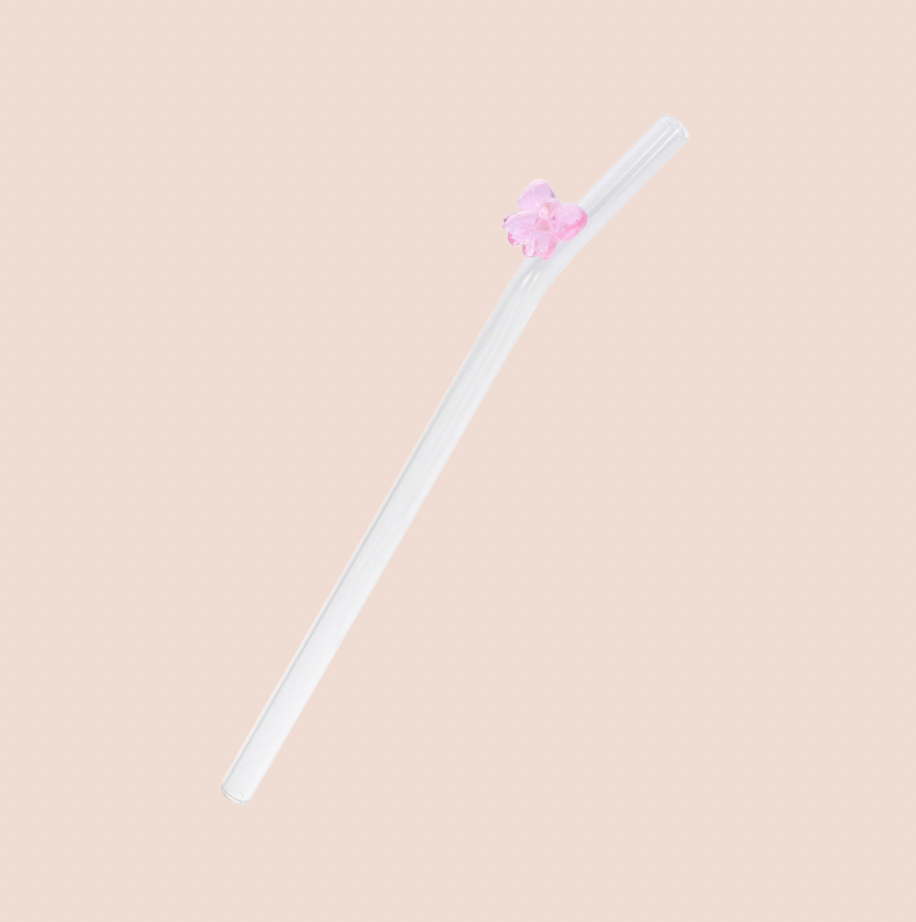 Pink Bow Reusable Glass Straw