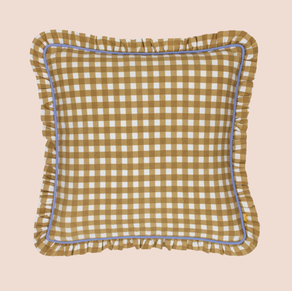 Olive Gingham Check Cushion