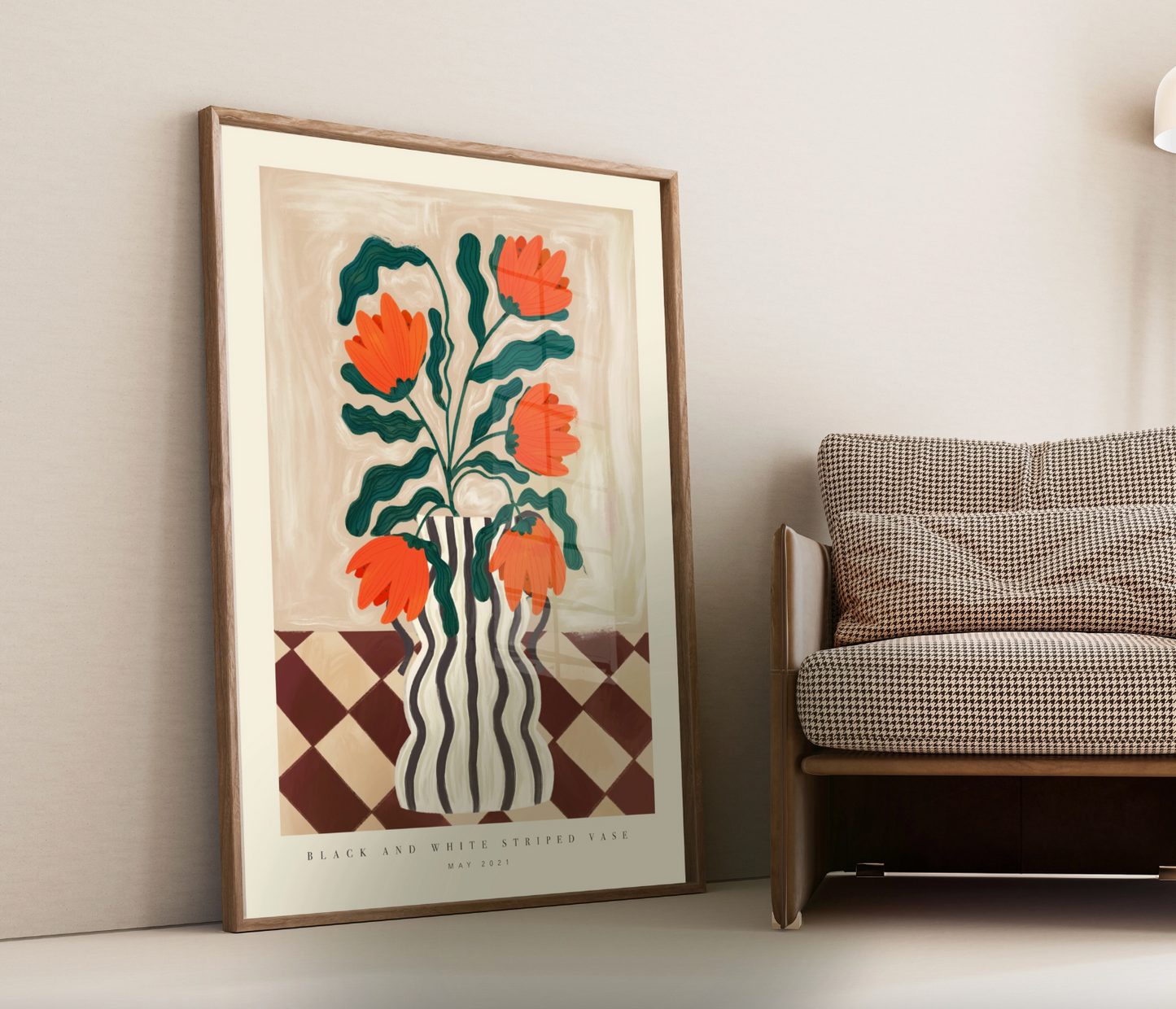 Black & White Striped Vase A3 Print