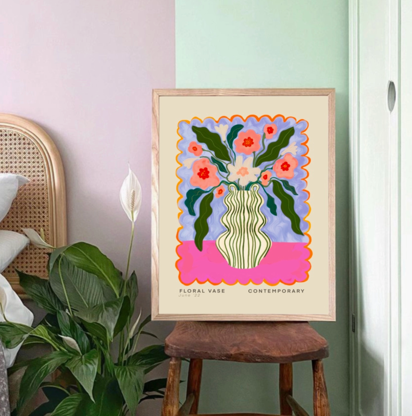 Pink Flowers & Vase A3 Print