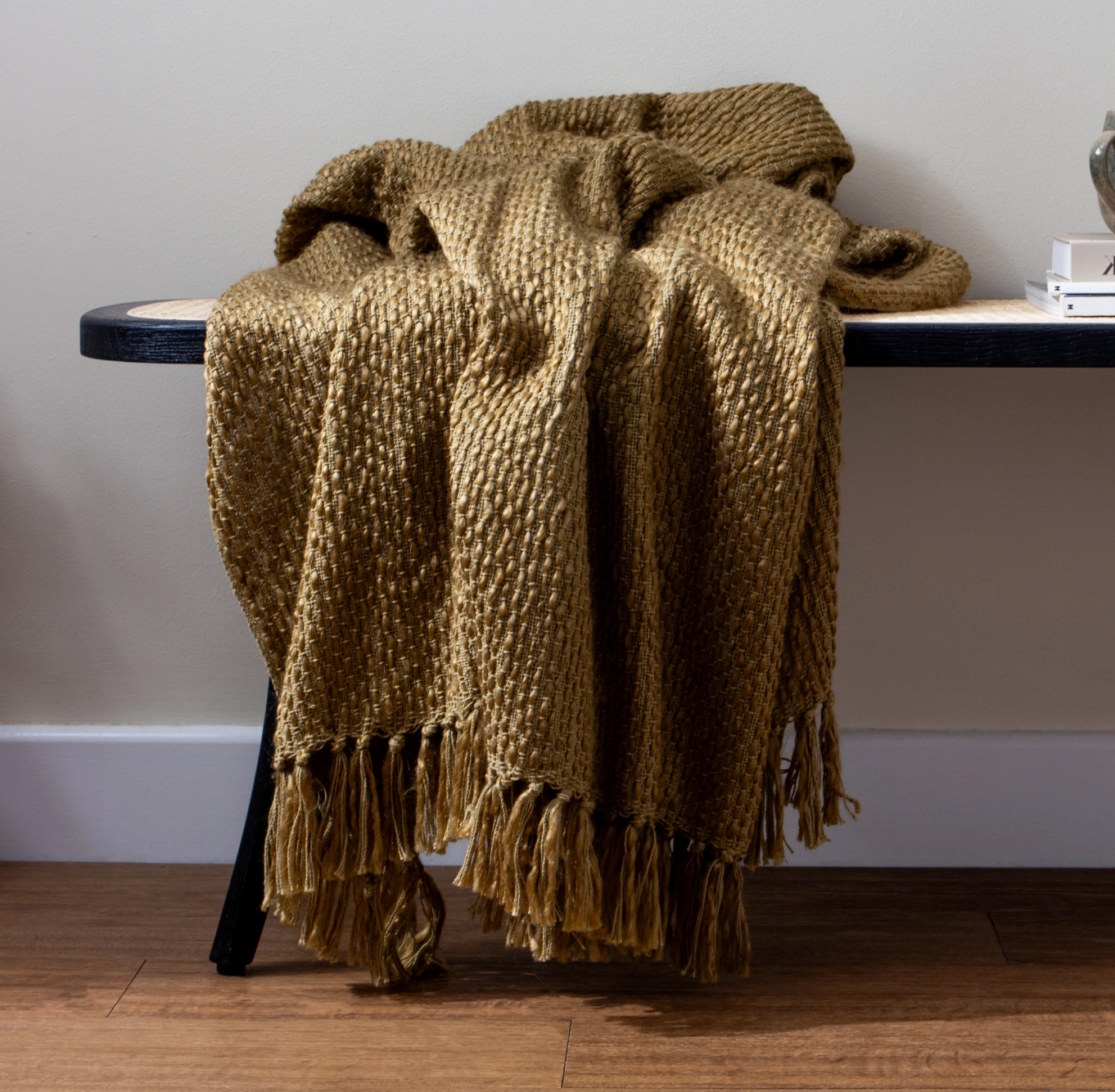 Woven Fringed Olive Throw