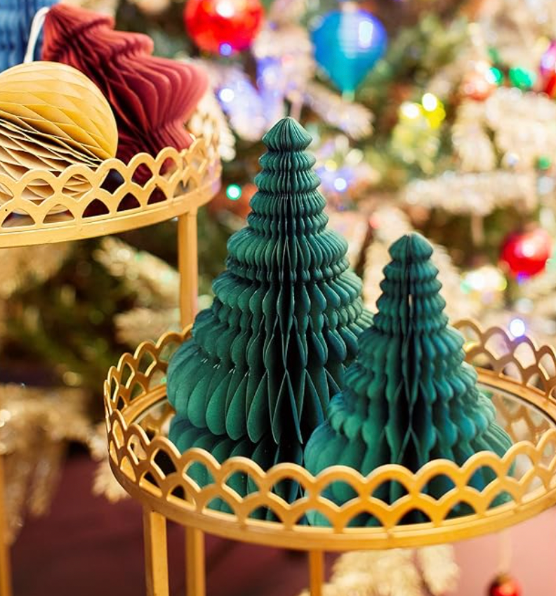 Set of 2 Green Honeycomb Tree Decorations