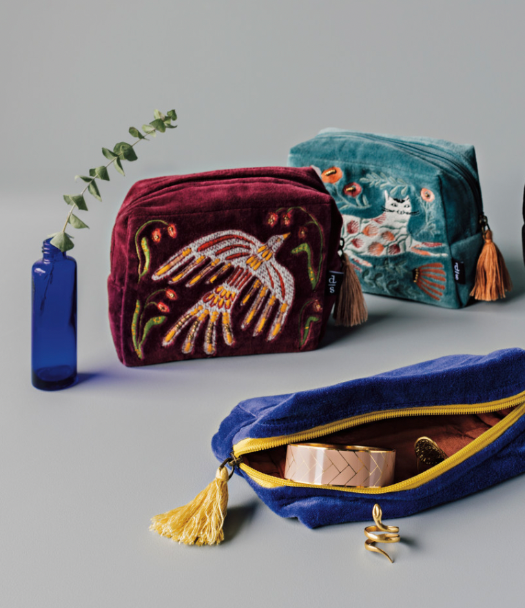 Dove Embroidered Burgundy Zip Pouch