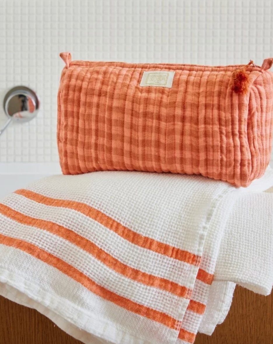 Cotton Quilted Toiletry Bag in Terracotta
