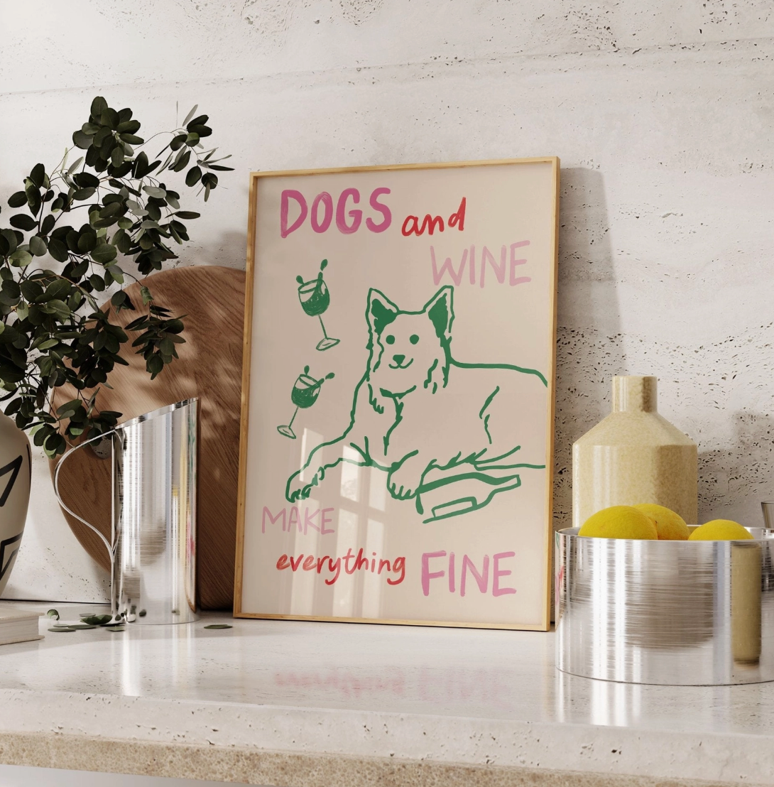 Dogs & Wine A4 Print