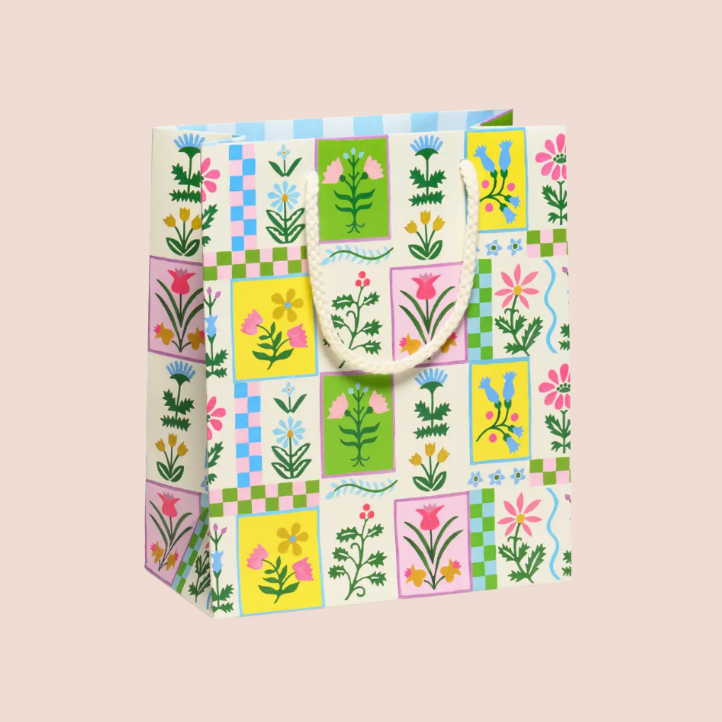 Checkered & Floral Medium Gift Bag