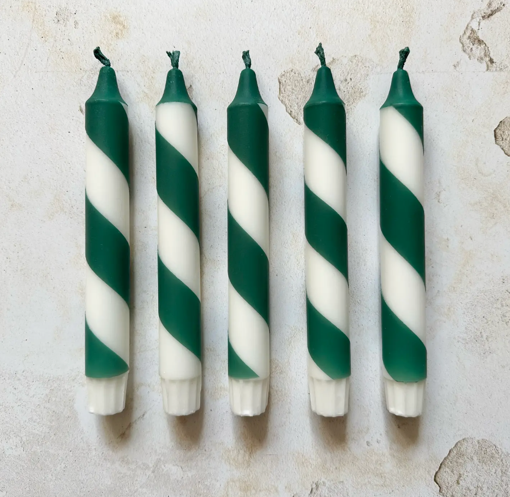 Handmade Green & White Striped Candle