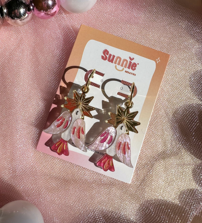 Pink Songbird Festive Handmade Earrings