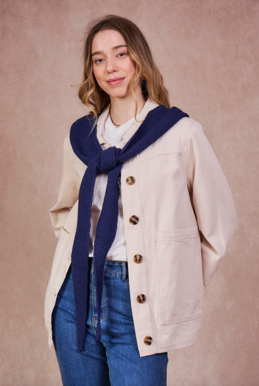 Knitted Hood Scarf in Navy Blue