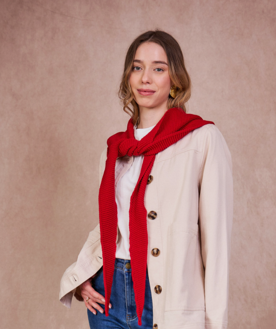 Knitted Hood Scarf in Red