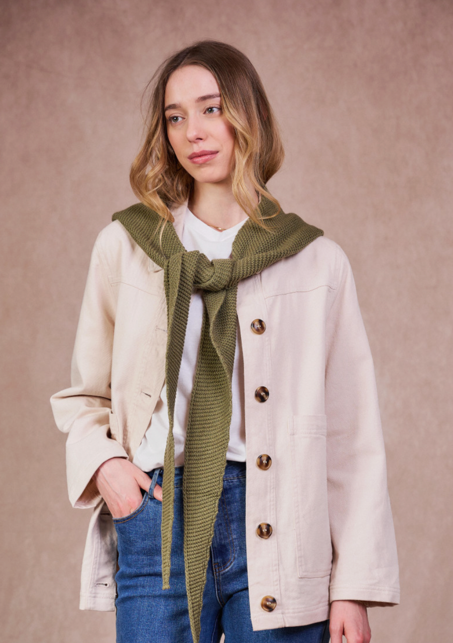 Knitted Hood Scarf in Sage Green