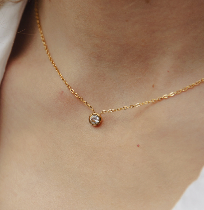 Gold Dainty Stone Necklace