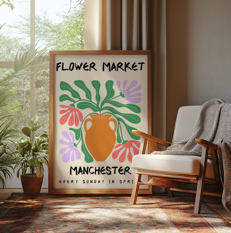 Flower Market Manchester A4 Wall Art Print