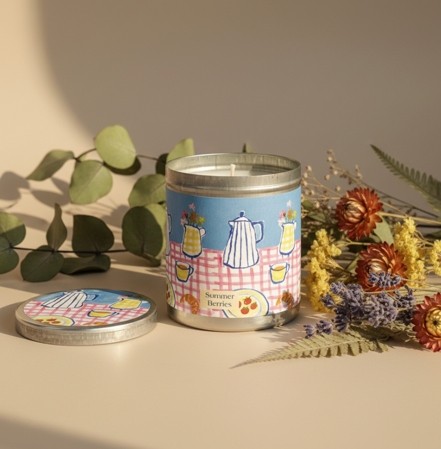 Summer Berries Illustrated Candle