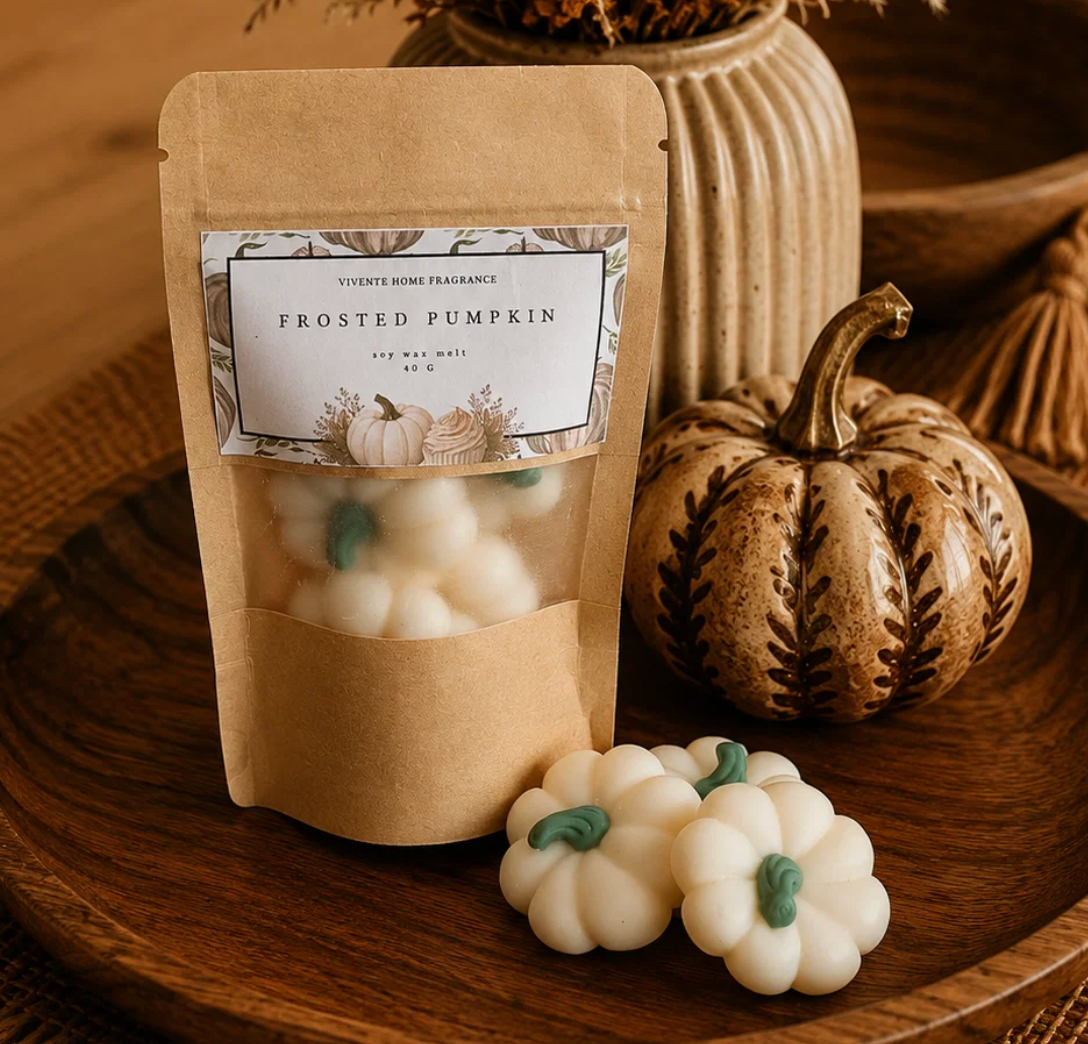 White Frosted Pumpkin Handmade Wax Melts Pouch