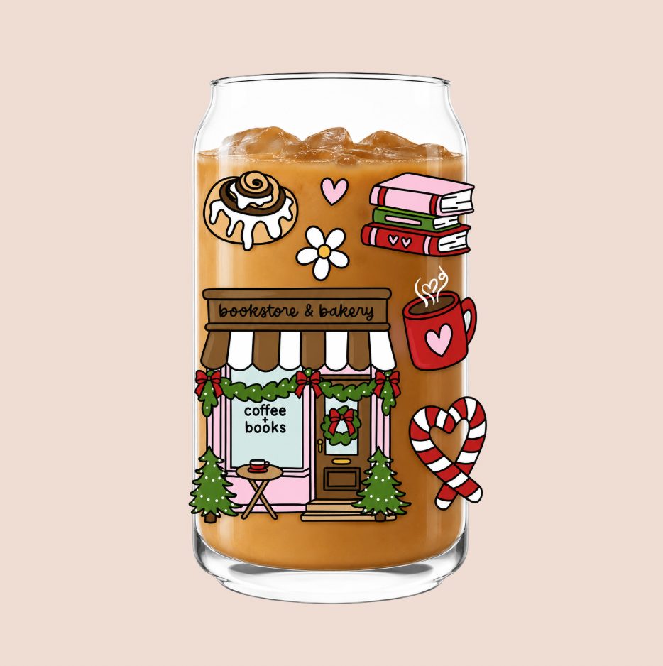 Cosy Winter Coffee & Books Iced Coffee Glass 16oz