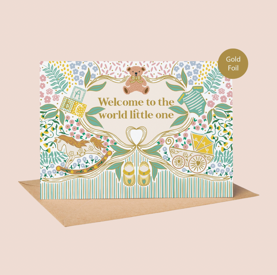 'Welcome To The World Little One' New Baby Gold Foil Card