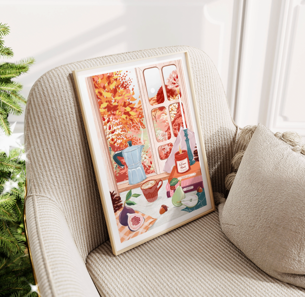 Cosy Autumn Morning Window Scene A3 Print