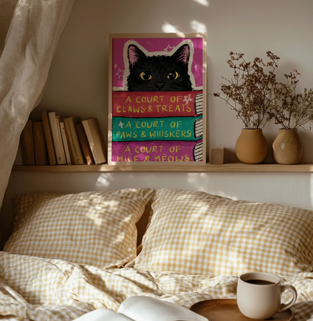 Black Cat ACOTAR Book Stack Bookish A4 Print
