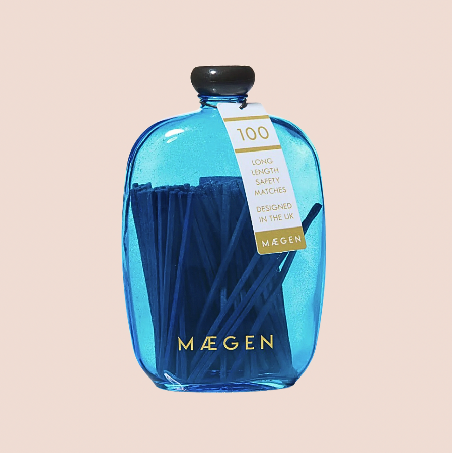 Glass Bubble Match Jar in Blue