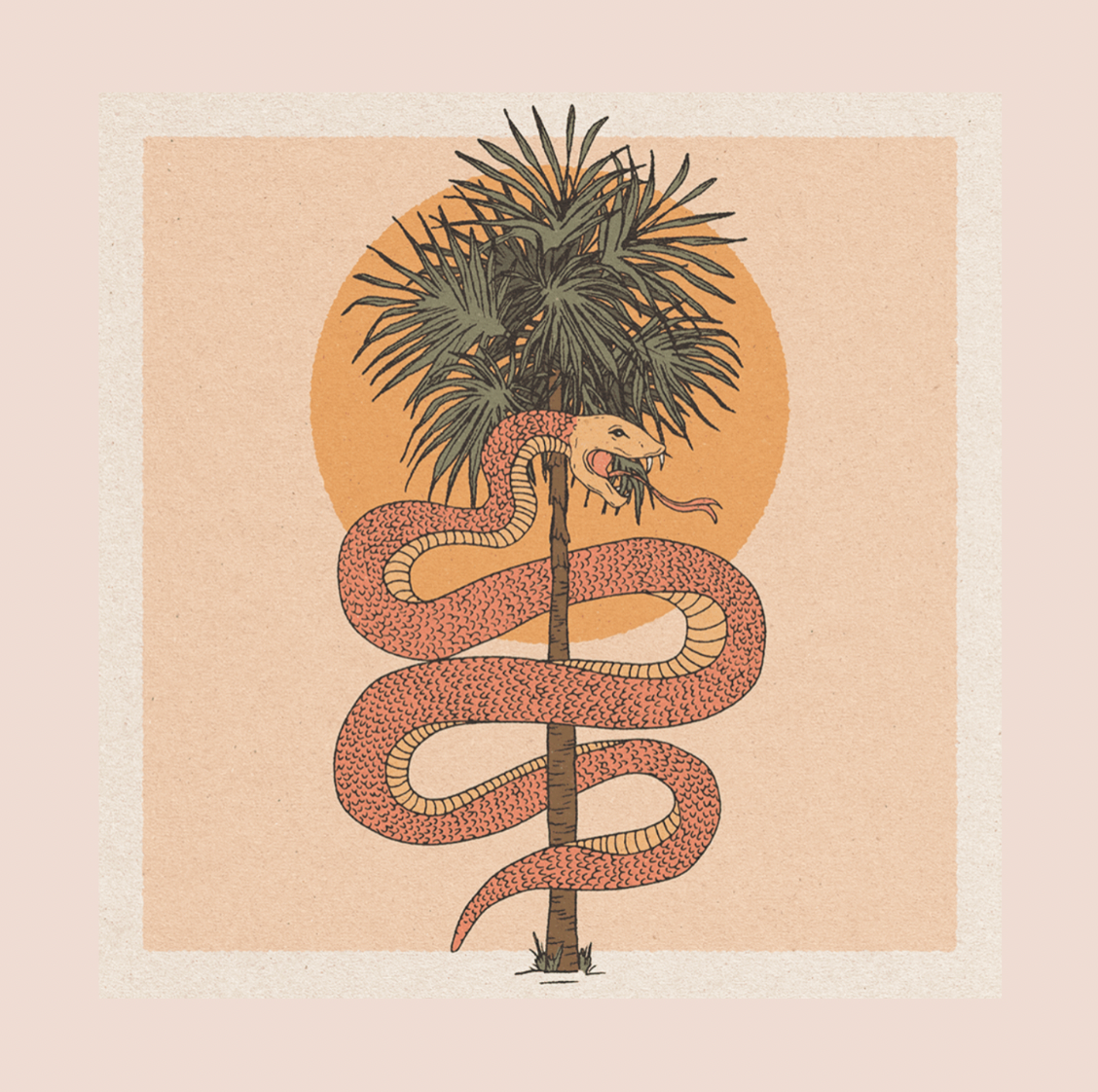 Snake, Sun & Palm Tree 12 x 12 Print