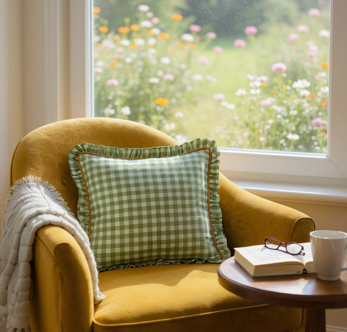Gingham Light Green Check Cushion