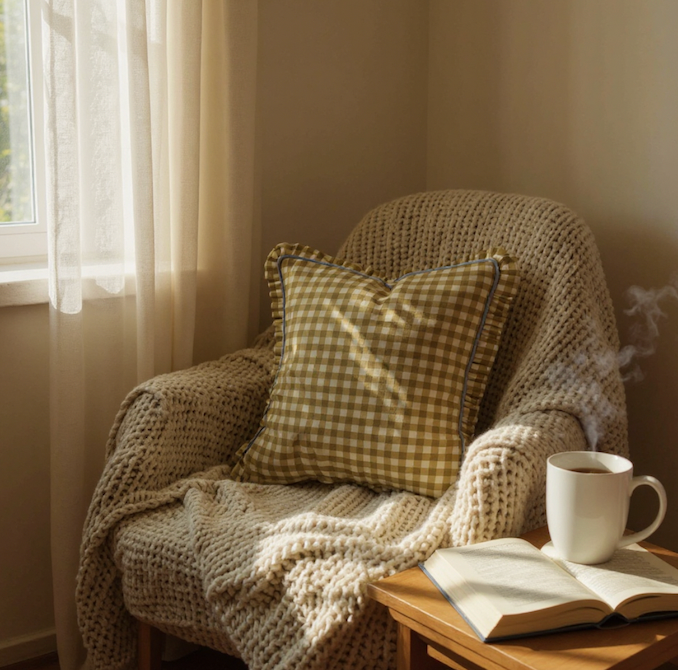Olive Gingham Check Cushion