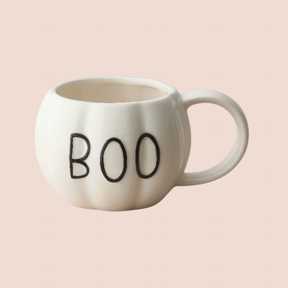 Boo White Ceramic Pumpkin Mug