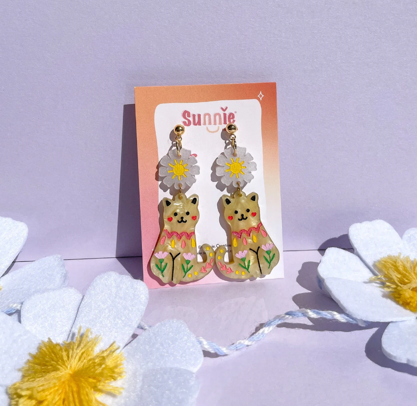 Floral Cat Handmade Earrings
