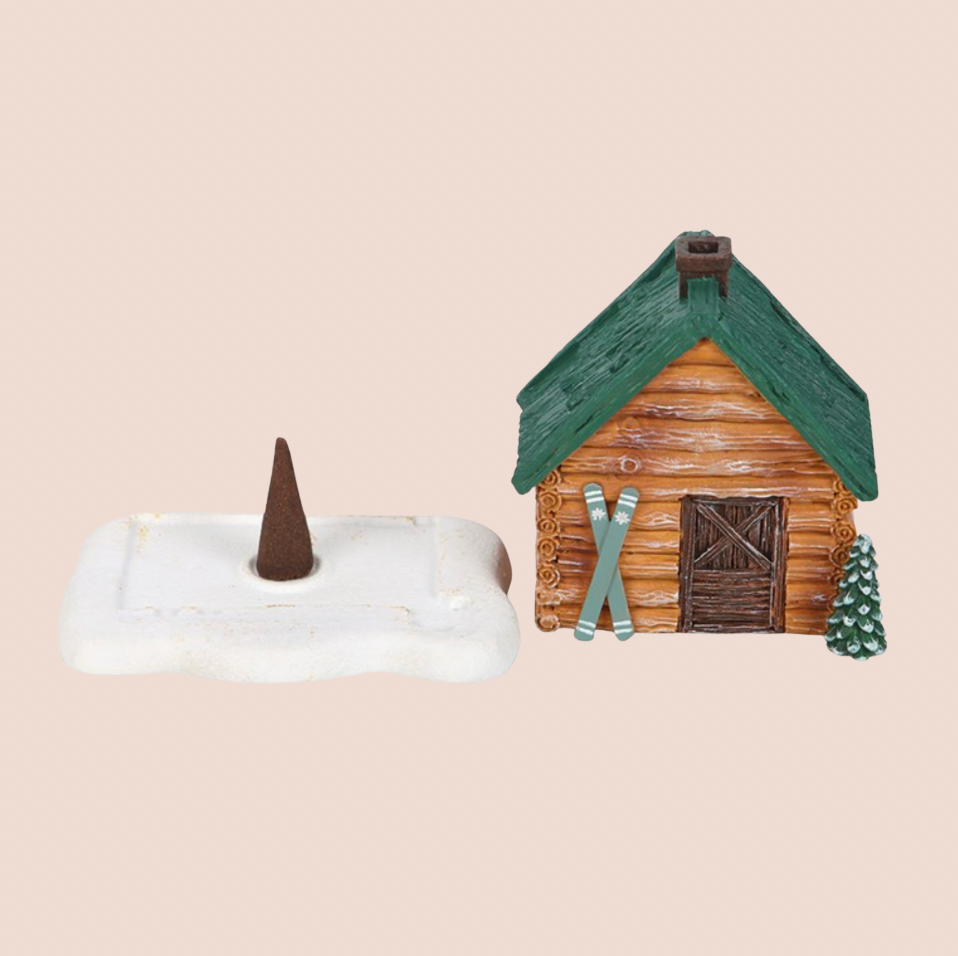 Winter Log Cabin House Incense Burner / Cone Holder